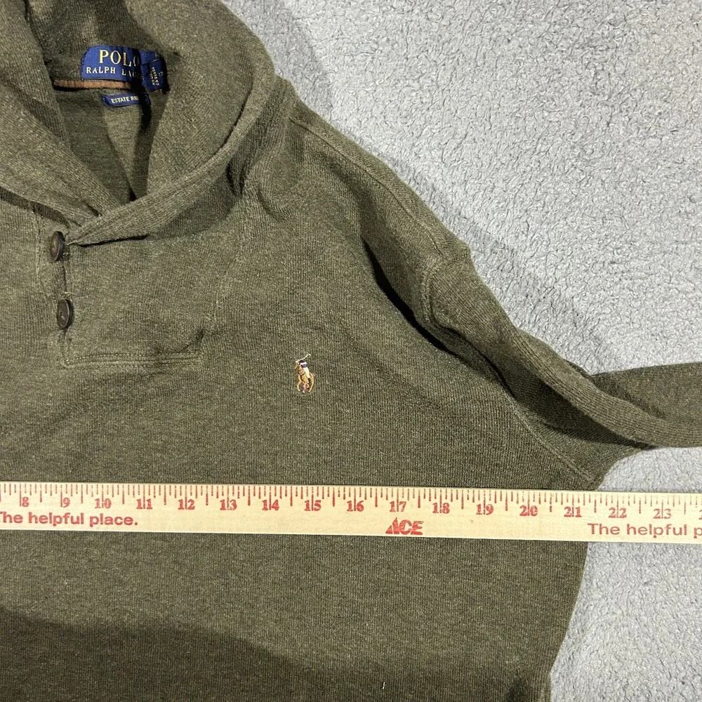 Polo Ralph Lauren Sweater Mens Medium Green Knit Shawl Neck Preppy Pullover#2881